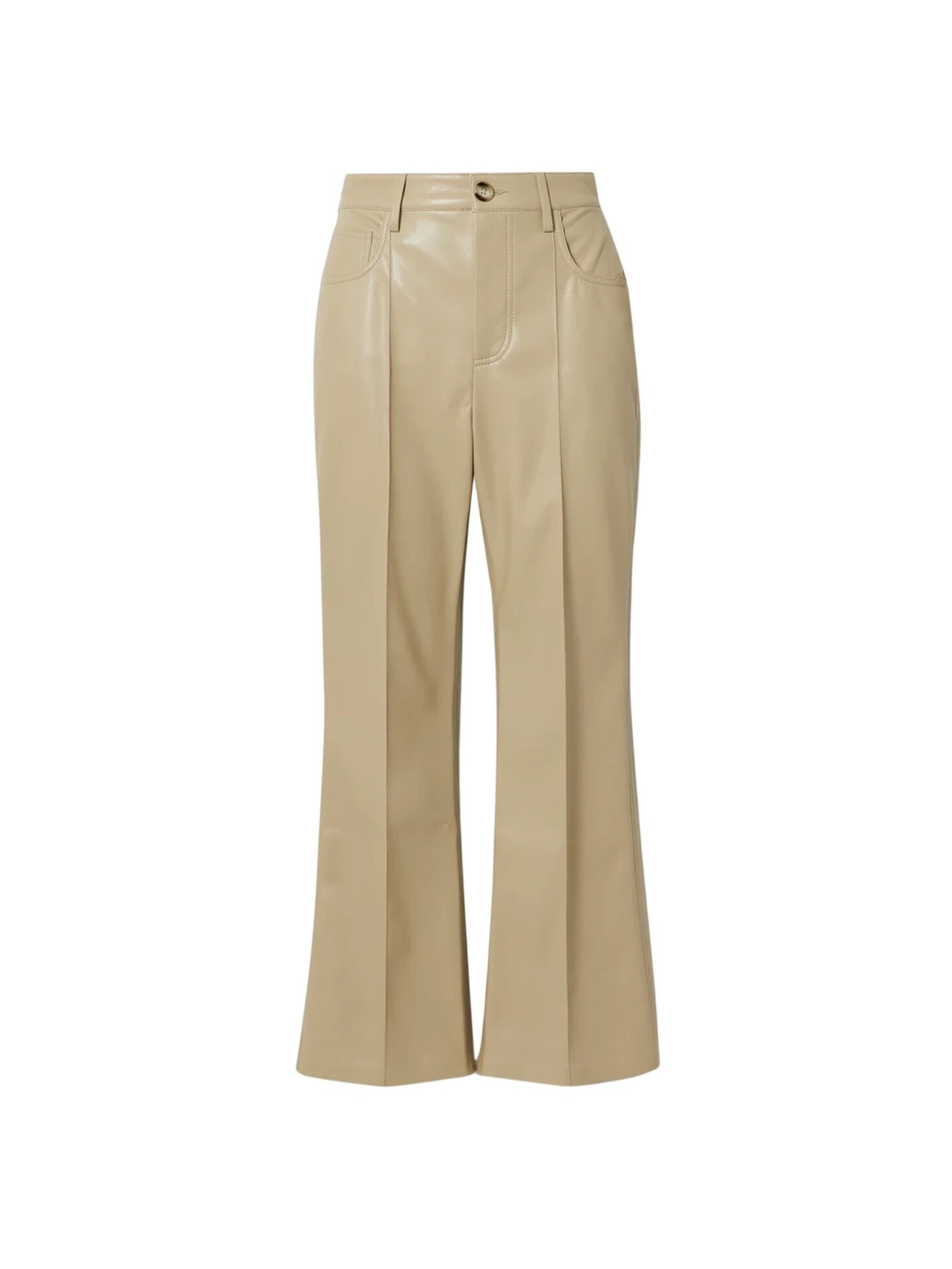 Nanushka Cropped Vegan Leather Beige Zoey Flared Pants Size X Small